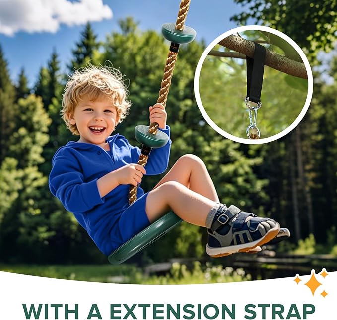 Climbing Rope Tree Swing with Platforms and Swing Seat Outdoor Playground Accessories for Kids Including Hanging Strap & Carabiner