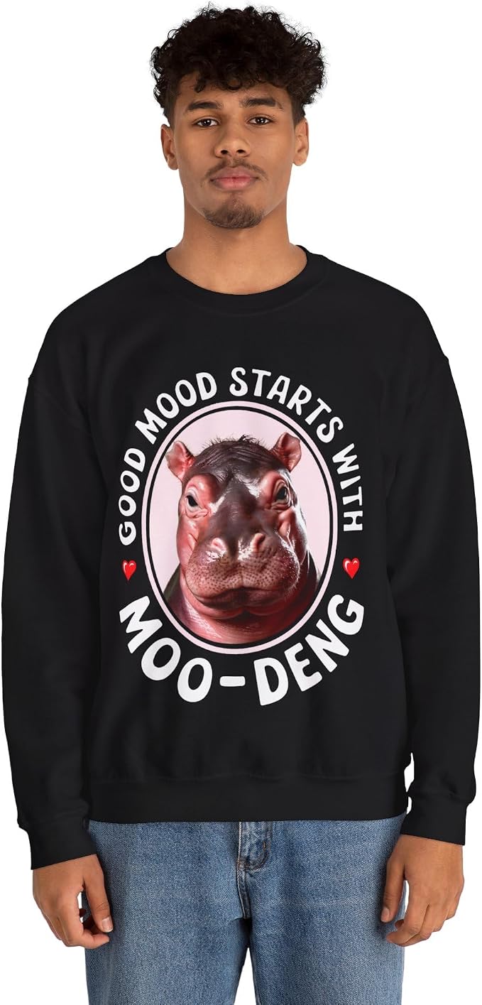 Good Mood Starts With Moo Deng Unisex Sweatshirt, Funny Moo Deng Good Mood Minimalist Men And Women Shirt