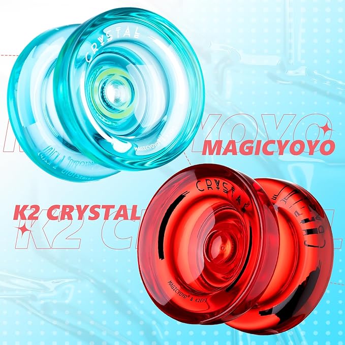 MAGICYOYO K2 Crystal Yoyo Responsive Yoyo for Kids, Plastic Yo Yo Professional with Unresponsive Bearing + 12 Yo-yo Strings, Yo-yo Storage Case, Bearing Removal, Axle Tool (Red + Green)