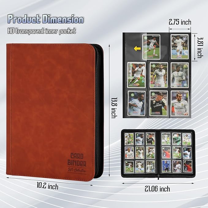 Trading Card Binder, Premium 9 Pocket Double Sided 540 Pocket PU Card Collection Binder, Collectible Trading Card Albums for MTG, TCG, Sport Card, Game Cards (Brown)