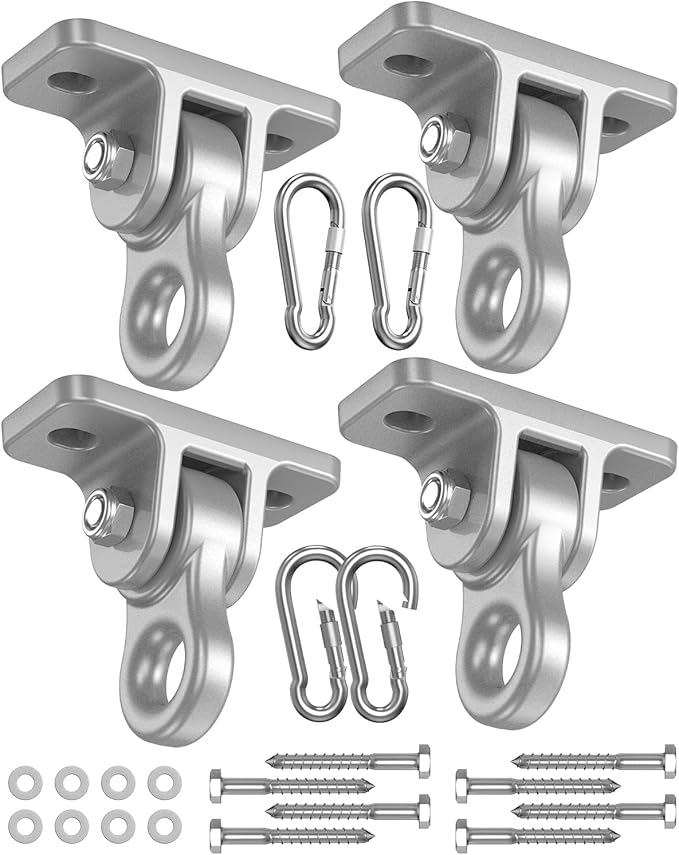 Heavy Duty Swing Hangers Hardware Included-Corrosion Resistant Alloy Steel 5000+ lb Capacity for Wooden Porch Swings,Aerial Yoga Chairs,Playgrounds,Trapeze&More-Indoor Outdoor-Set of 4,Silver