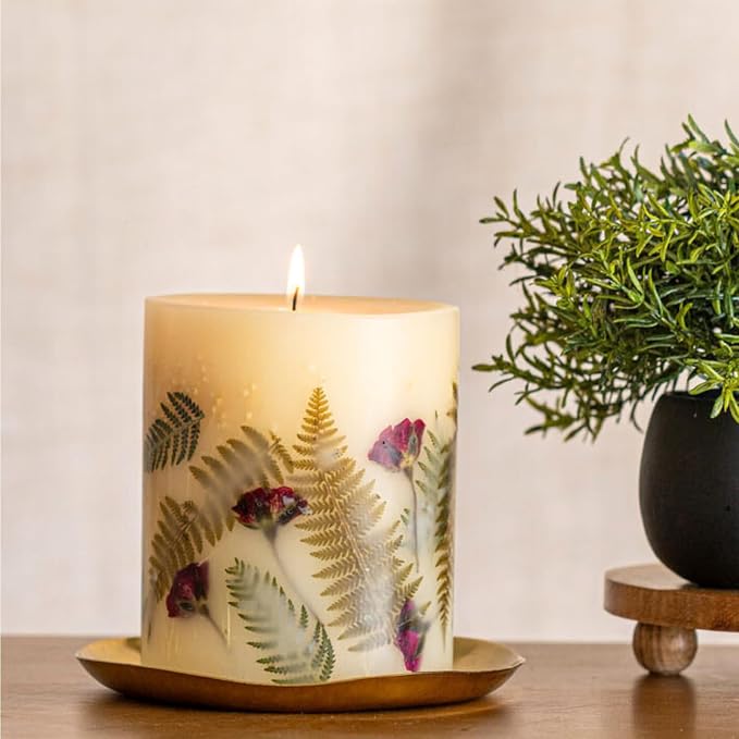 Rosy Rings Frosted Fir Botanical Candle | Luxury Aromatherapy Long Lasting Candle Home Decor Gifts Notes of Clary Sage, Santal, Cedar, Pine, White Musk | Fern & Rose Bud Botanicals 120 Hr Burn 5.5" H