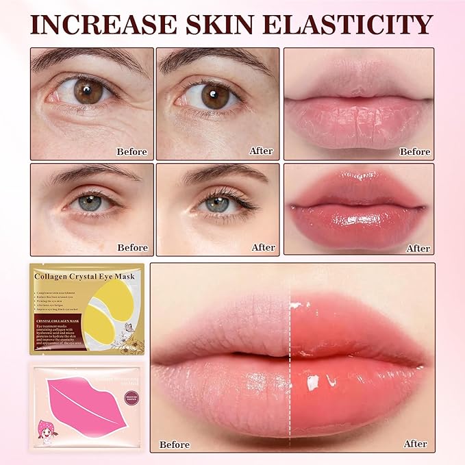 30 Pairs Under Eye Masks Set, Moisturizing Lip Mask for Dry Lips, Under Eye Patches for Dark Circles and Puffiness, Reducing Fine Lines