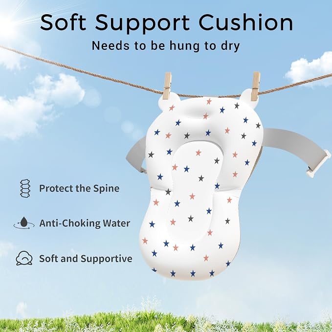BUNWAG Classic Baby Bathtub, Infant Bath Tub for Newborn to Toddler (0–12 Months),Collapsible Newborn Bathtub with Soft Cushion and Non-Slip Feet, Foldable Travel Bathtub for Easy Storage