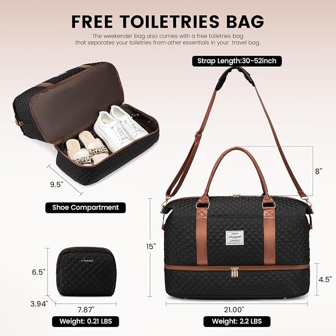 LOVEVOOK Travel Duffle Bag,Weekender Bags for Women with Shoe Compartment，Carry on Overnight Bag with Toiletry Bag,Gym Duffel Bag with Wet Pocket, Hospital Bags for Labor and Delivery
