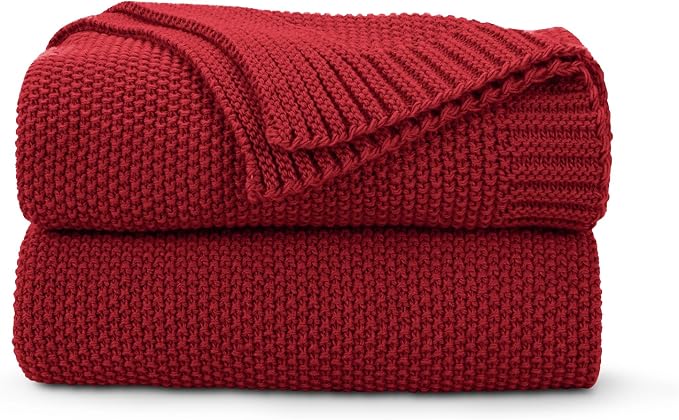 CozeCube Christmas Red Seed Stitch Throw Blanket 60"x80", Farmhouse Decor | Blanket for Couch, Soft Cozy Cable Knit Throw for Bed Sofa Living Room, Lightweight Warm Decorative Christmas Blanket
