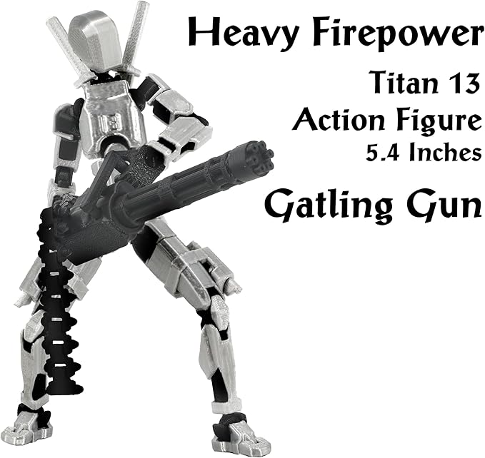 【Assembled】 T13 Action Figure Set, Giant Sword Titan 13 Robot Action Figure 3D Printed robo 13 Action Fidget Toys Dummy Figure Articulated, T13 for Collectors Desktop Decorations (Silver-Black)