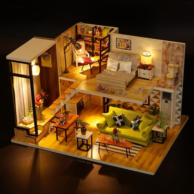 MAGQOO Miniature House Kit DIY Miniacture Dollhouse Kits with Furniture and LED 1:24 Wooden Dollhouse Kit (Romantic Nordic)