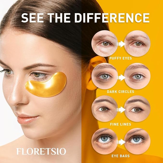 Under Eye Patches for Dark Circles - 24K Gold Collagen Cooling Gel Eye Mask with Retinol & Hyaluronic Acid, Jet Lag Support, Reduces Puffy Eyes & Fine Lines Delays Aging Treatment Women/Men(30 Pairs)