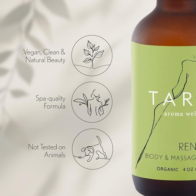 TARA Spa Therapy Renew Body & Massage Oil – Premium Organic Oil for Revitalization & Skin Renewal, 100% Pure Essential Oils, Geranium, Lemon & Rosemary, 4 oz