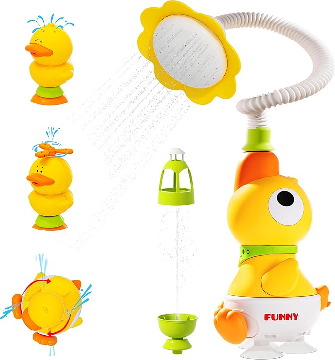 Baby Bath Toys, Baby Bath Shower Head for Bathtub with 1 Adjustable Sprayer, Control The Flow Rinser Babies with 3 Squirting Ducks for Newborns, Toddlers Kids in Bathtub Sink