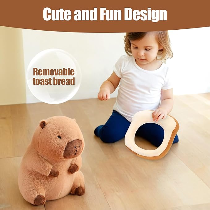 12" Capybara Plush Toy Kawaii, Cute Capybara Stuffed Animal with Wearable Bread, Soft Plushies Doll Bread Pillow for Girls Boys Kids Adults, Birthday Decorations Gifts Toys