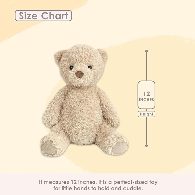 MON AMI Marshmallow The Bear Stuffed Animal – 12”, Teddy Bear Plush for Baby Shower, Cute Plushies for Kids of All Ages