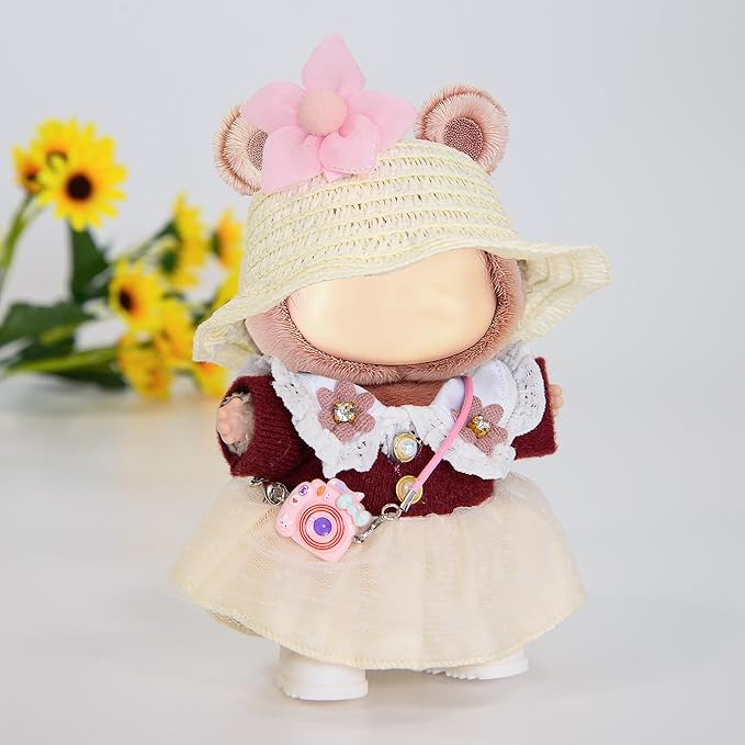iBayda 17cm Chic Doll Clothes Dress & Accessories Set Include: A Straw Hat, Dress, Flower Hairpin, Shoes and Bag (Doll and Glasses are Not Included)