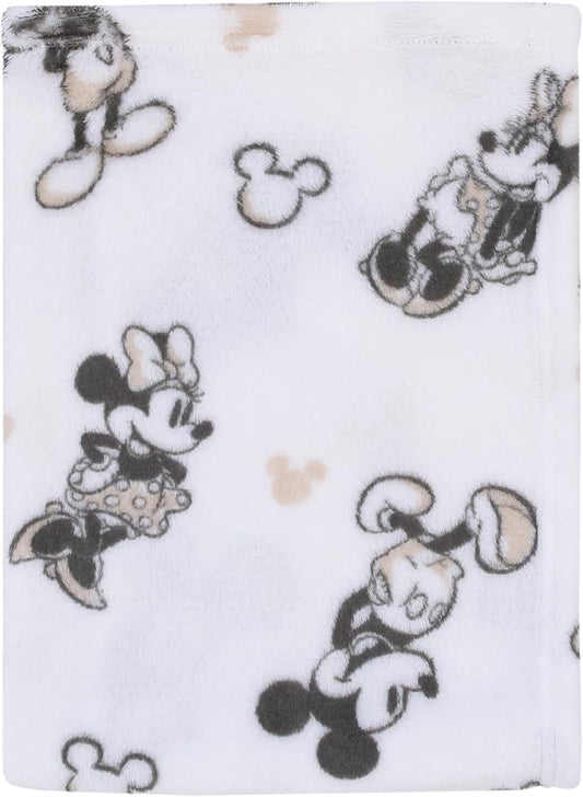 NoJo Disney Mickey and Minnie Mouse Black and White Super Soft Baby Blanket