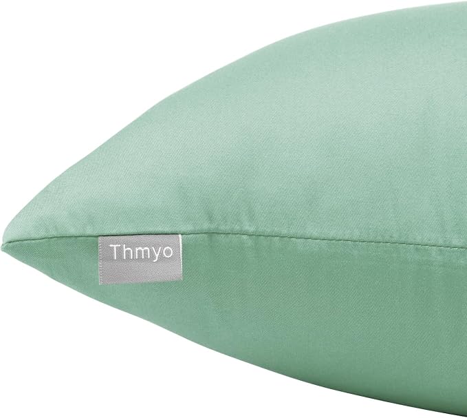 Thmyo 4-Pack 100% Cotton Comfortable Solid Decorative Throw Pillow Case, Square Cushion Cover Pillowcase Sublimation Blank Pillow Covers DIY Throw Pillowcase for Sofa(16x16 inch/ 40x40cm,Mist Green)
