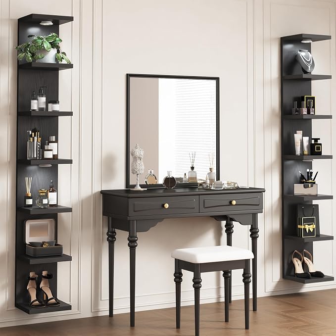 Fixwal Black Shelves 7 Tier Wall Mounted Shelf Unit Floating Shelves with LED Lights Lack Wall Shelf for Home Decor Organizer Display