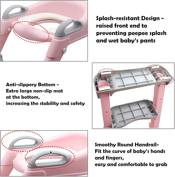 HongK- Classic Potty Training Toilet Ladder Seat With Upgraded Cushion Step Stool Ladder Toilet Chair/Toilet Trainer for Baby Toddler Kids Children In Pink [P/N: ET-BABY002-PINK-C]