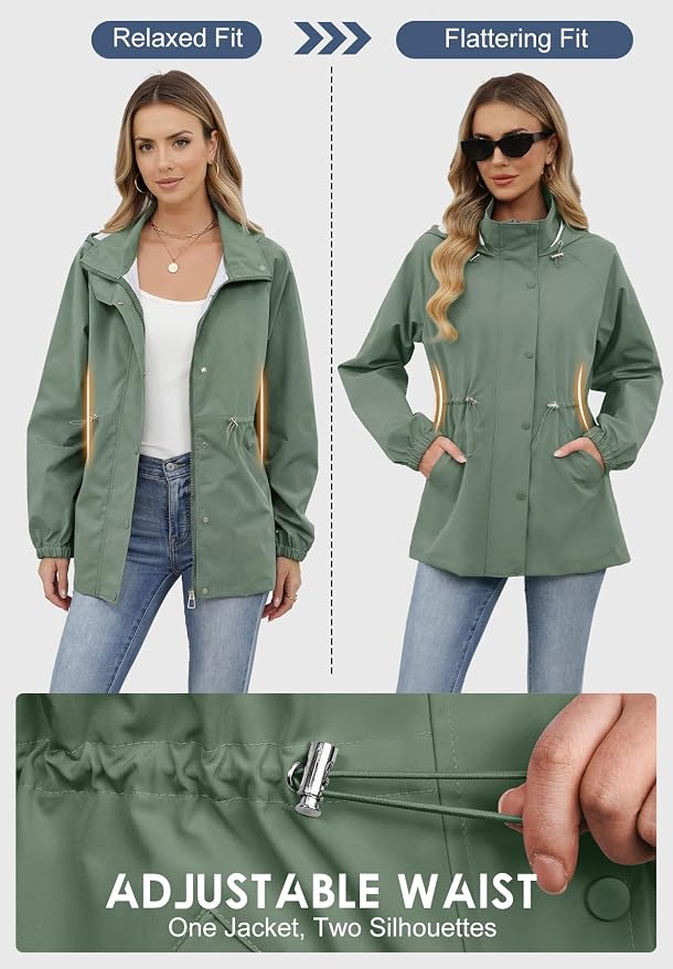 Zando Rain Jacket Women Waterproof - Lightweight Rain Coat with Hood Windbreaker Trench Raincoat for Women 2026 S-2XL