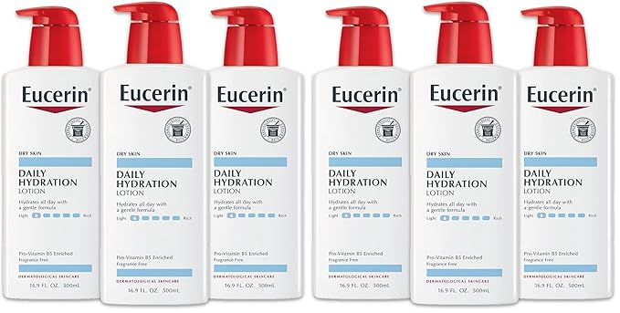 Eucerin Daily Hydration Body Lotion, Unscented Body Lotion for Sensitive Dry Skin, Holiday Gifts for Self Care, Pump Bottles,16.9 Fl Oz (Pack of 6)