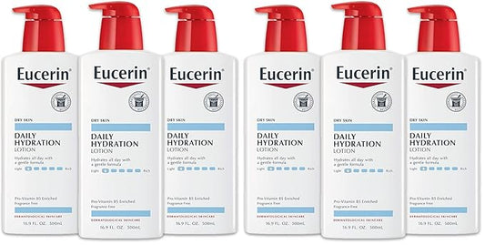 Eucerin Daily Hydration Body Lotion, Unscented Body Lotion for Sensitive Dry Skin, Holiday Gifts for Self Care, Pump Bottles,16.9 Fl Oz (Pack of 6)