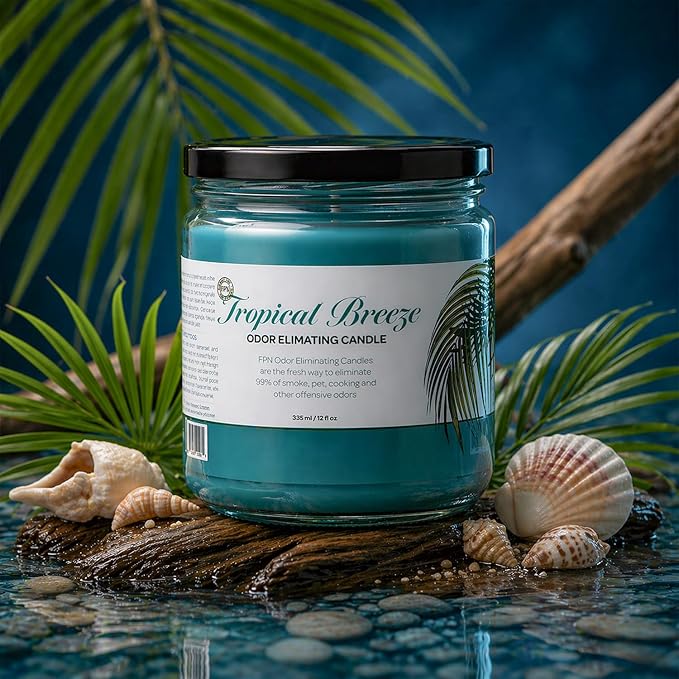 Candle Set Odor Eliminating – 2 Pack - 12oz – Long-Lasting Soy Wax Candles – Neutralizes Pet, Kitchen & Smoke Odors – Clean Burn, Eco-Friendly, Aromatherapy Candle (Tropical Breeze)