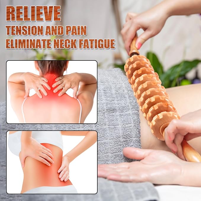 KintKita Wood Therapy Massage Tools,Wooden Massager Stick Roller Lymphatic Drainage Tool,Maderoterapia Kit Self Massage Roller Tool for Cellulite Reduction,Muscle Tension and Body Shaping,Contouring