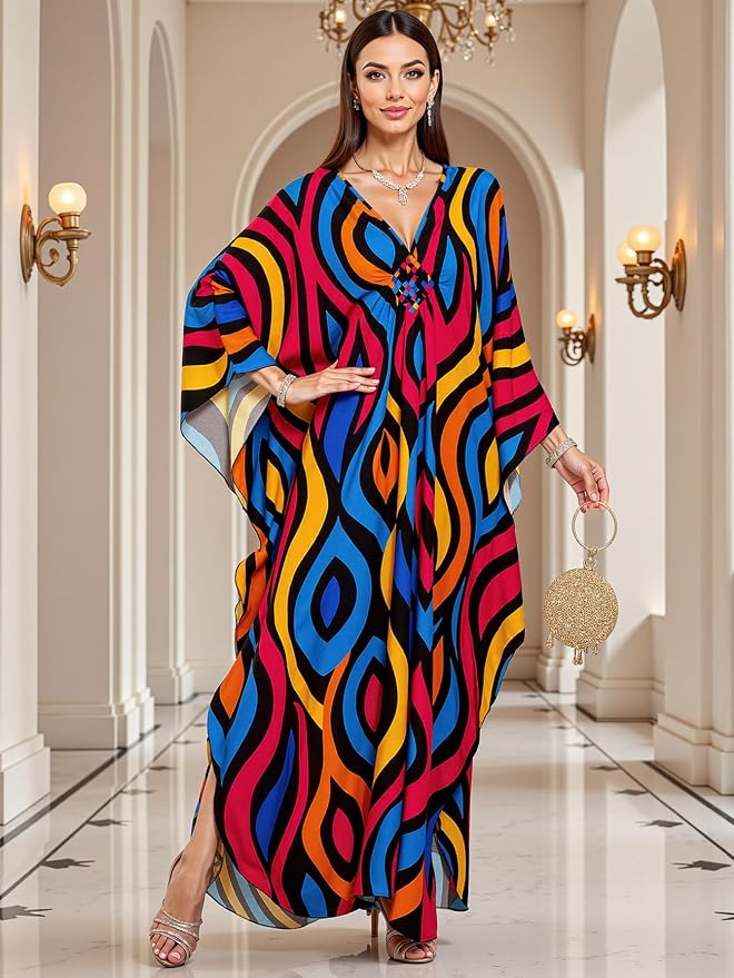 Mumu Dresses for Women Plus Size, Bohemian Kaftan Beach Cover Up Long Maxi Nightgown Soft Loungewear