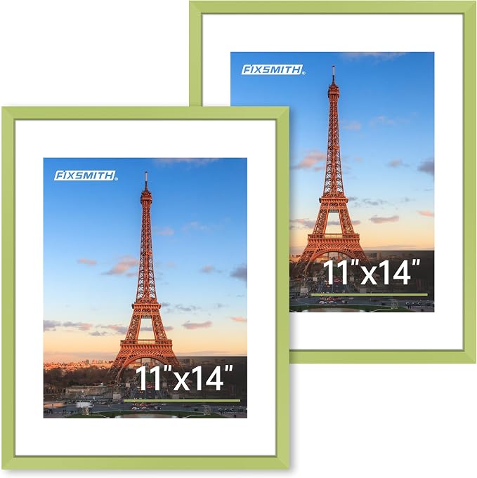 FIXSMITH 11x14 Picture Frame 2 Pack, Green Photo Frame with HD Plexiglass, Display Pictures 8x10 with Mat or 11x14 Without Mat, Black Picture Frames Collage Wall Decor, Gallary Wall Frame