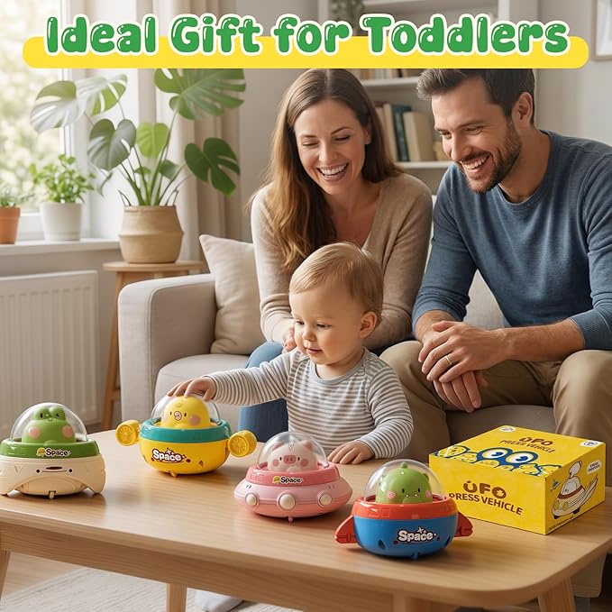 4PCS Animal Car Toys for Toddlers 1-3,Press and Go Baby Car Toys for Ages 0-2,Baby Toys 6-12-18 Months Spaceship 1 Year Old Boy Toys,First Birthday Gifts Toys for 1 Year Old Boy