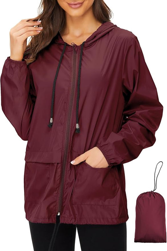 Zando Lightweight Rain Jacket Women Packable Waterproof Raincoat with Hood | Windbreaker Jacket Women, Light Raincoats for Drizzle, Rain Coats for Travel, Hiking and Commute