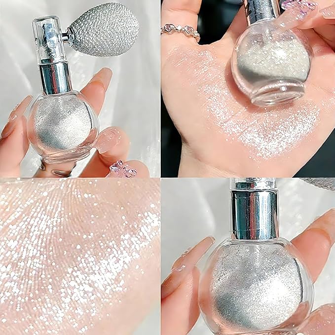 Pearl White Face and Body Highlighter Spray for Natural Glow Makeup, 0.14oz | High Gloss Powder, Waterproof Shimmer Spray for Daily Mardi Gras Singer Concert Music Rave Festival Outfits Accessories