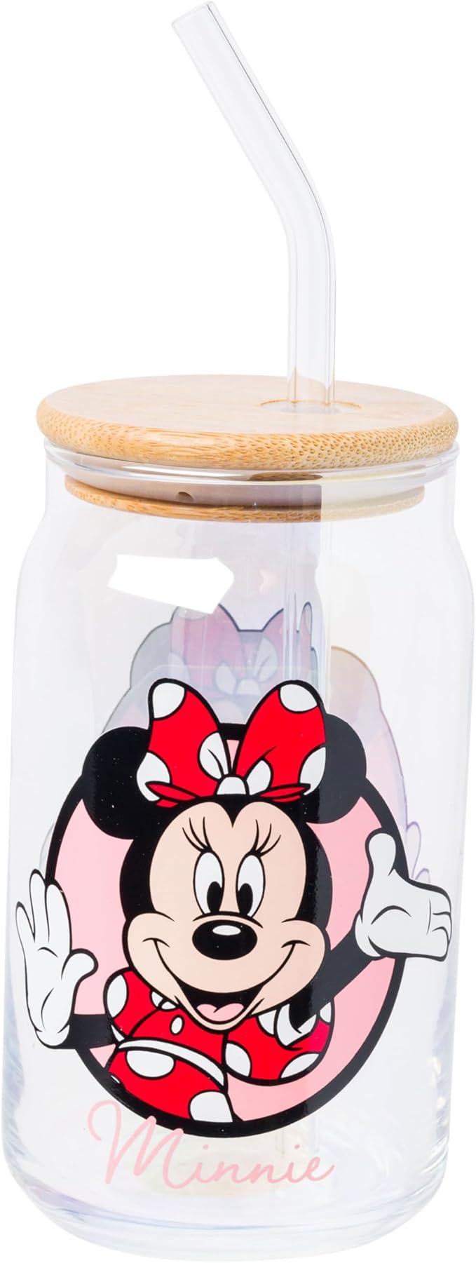 Silver Buffalo Disney Mickey and Friends Featuring Minnie 2 Pack Glass Jar Tumbler with Bamboo Lid and Glass Straw, 16 Ounces