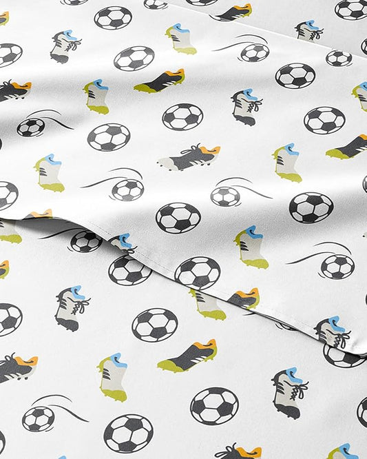 Kids Twin XL Size Bed Sheet Set - 3 Piece Kids Loft Bed Sheets - Soccer Sport Theme bedding - Soft, Cute and Cozy - Breathable and Machine Washable - Football Bed Set for Boys, Girls, Teens & Toddlers