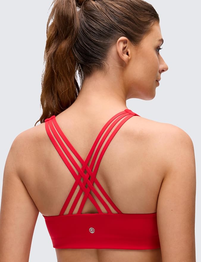 CRZ YOGA Butterluxe Multi-Strap Cross Back Sports Bras for Women - V Neck Padded Strappy Wireless Yoga Top