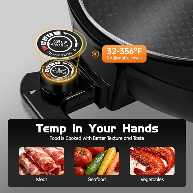 Hot Pot with Grill 2 in 1, Multifunctional Smokeless Korean Barbecue Grill, Indoor Electric Hotpot Grill Combo, Capacity for 3-5 People, Non-stick Black 110v