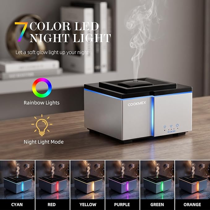 All Day Long-Lasting Aromatherapy, 500ML Large Aromatherapy Diffuser: Ultrasonic Cool Mist Humidifier, Remote Control, 7 Color Lights, Timer, Auto-Off for Home/Bedroom/Yoga (Silver)