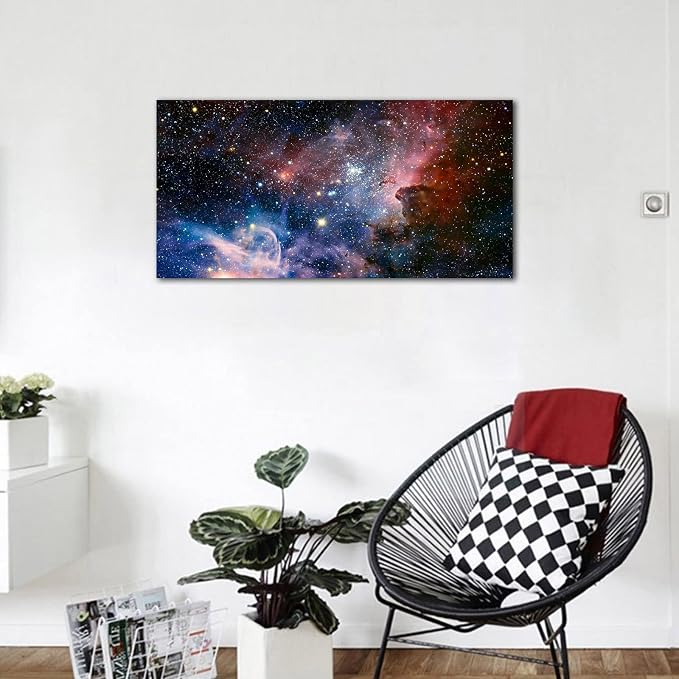arteWOODS Canvas Wall Art Galaxy Nebula Starry Cosmic Painting Pictures Panoramic Canvas Arotwork Universe Stars Outer Space Wall Art for Home Office Decoration Framed Ready to Hang 20" x 40"