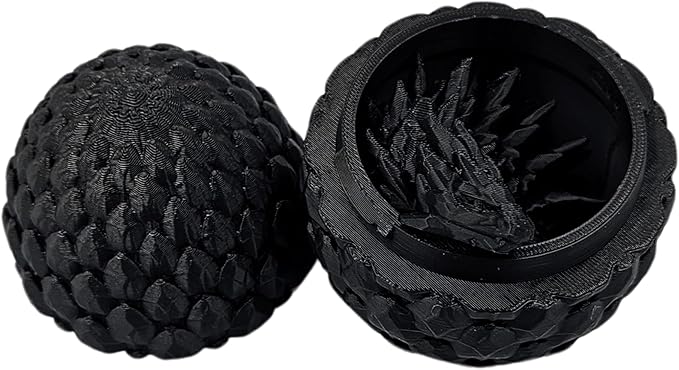 Surprise Dragon Egg Articulating Gemstone Dragon Fidget Figurine - 3D Printed Dragons Flexible ADHD, Autism, Relief Anxiety - Articulated Joints (Black)