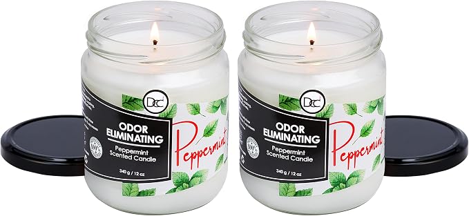 Peppermint Two Pack Odor Eliminating Highly Fragranced Candle - Eliminates 95% of Pet, Smoke, Food, and Other Smells Quickly - Up to 80 Hour Burn time - 12 Ounce Premium Soy Blend