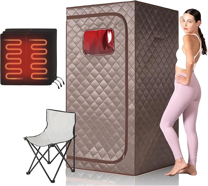 Portable Full Size Infrared Sauna, Personal Sauna for Home Spa, Home Spa Tent with Remote Control, Heating Foot Pad, Foldable Reinforced Chair, Detox Therapy (L 33.8" x W 33.8" x H 66.5")