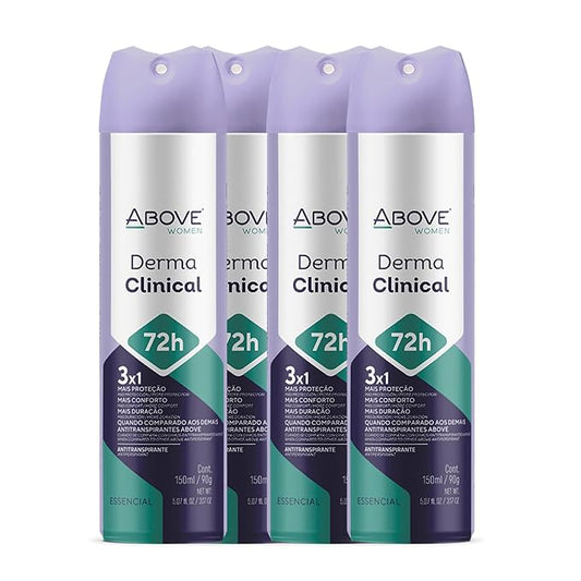 ABOVE 72 Hours Antiperspirant Deodorant, Derma Clinical, 4 Pc - Dry Spray Deodorant for Women - Antiperspirant Spray - No Stain - Cruelty-Free