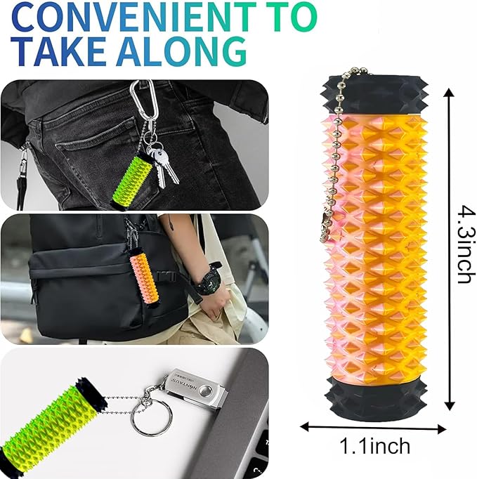 2PC Little Ouchies Pain Stim Fidget Toy,Mini Pocket Spiky Grippie Stim Keychain Fidget Toys,Key Pendant with Pain Stimulation and Decompression Design for Adult,Novelty Stress Relief Gift for Friend
