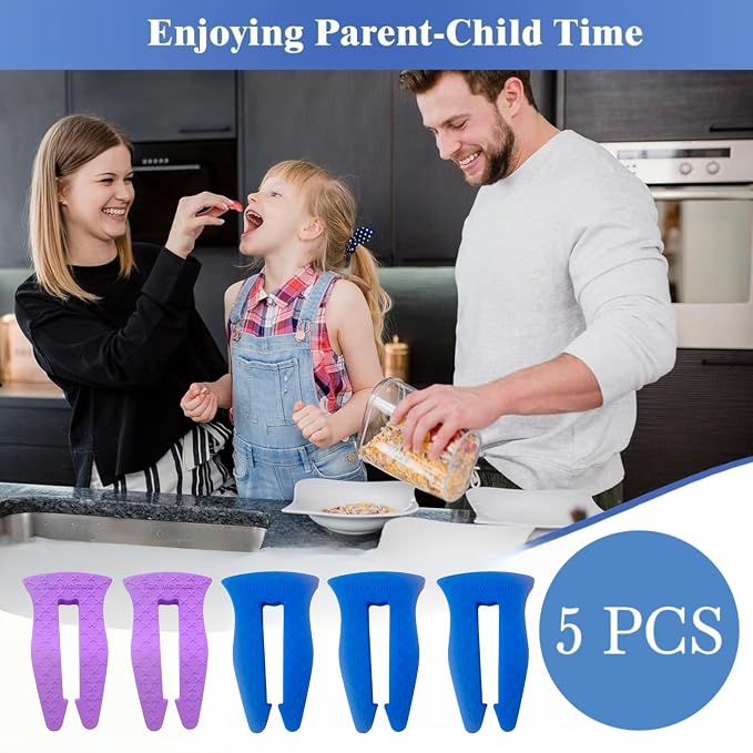 Universal Stove Knob Locks(2Pack Purple + 3Pack Blue) Child Proof Gas Stove Safety Lock with Key, Easy Install No Tools Needed, Heat Resistant Baby Proofing Essentials for Kitchen Cooktop