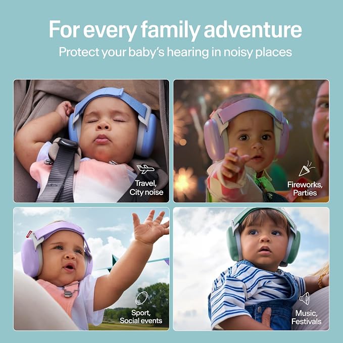 Alpine Muffy Baby Comfort - Protects Hearing for Babies and Toddlers - CE & ANSI Certified - Headband for Safe fit & Comfort - Adjustable for Ages 3-48 Months - 24dB Sound Reduction, Aqua