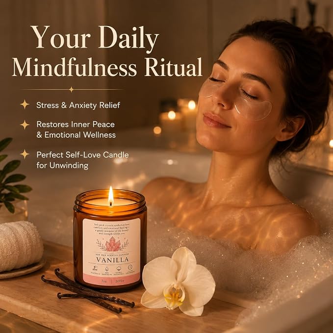Vanilla Soy Candle 7oz Natural Soy Wax Scented Candle Jar Candle | Long Burning Aromatherapy Candle for Home Decor, Relaxing Gift for Women