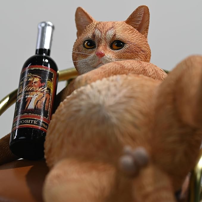 JXK Cat Statue Drunking Cat Figurine for Desktop Decor Durable Polyresin with Intricate Details Gifts for Mom Women Cat Lovers