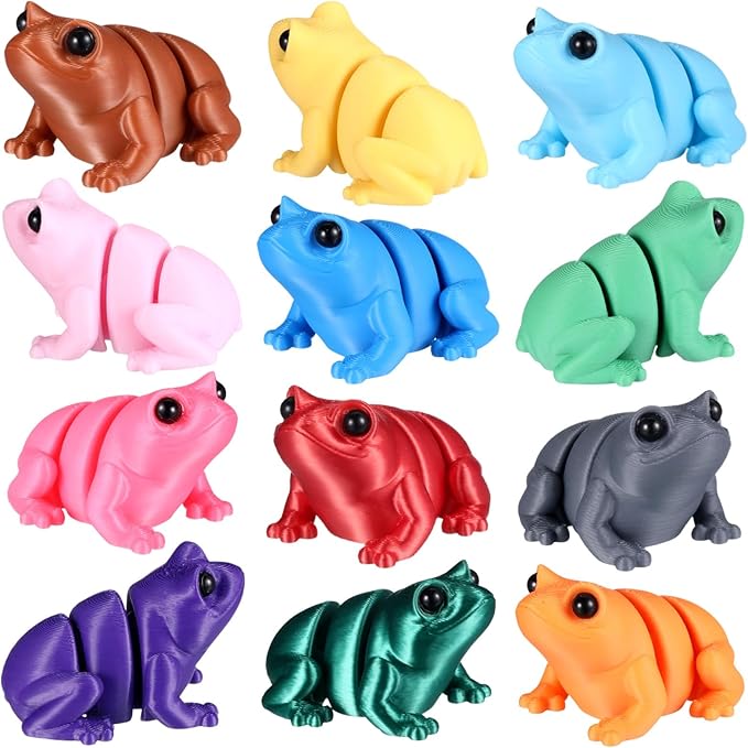 Honoson 12 Pcs 3D Printed Fidget Toy 3D Printed Cute Frog Small Animal Toy Flexible Cute Articulating Pet Stress Relief Fidget Toys for Play and Display(5cm)