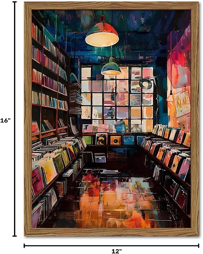 Vintage Album Record Wall Art Retro Album Cover Record Store Wall Painting Decor Modern Trendy Music Poster Canvas Prints for Living Room Bedroom Dorm 12x16 inch Wood Framed