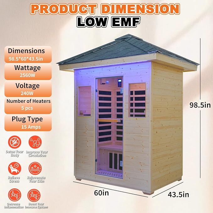 Home Infrared Sauna Room 1 Person Wooden Canadian Hemlock 1260W Low Magnetic Graphene Carbon Plate Heater Indoor Saunas (3-4 Person Sauna 57.9 * 40.6 * 98.4 in)